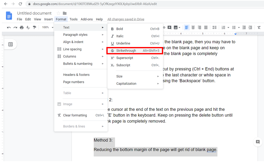 strike through text in google docs
