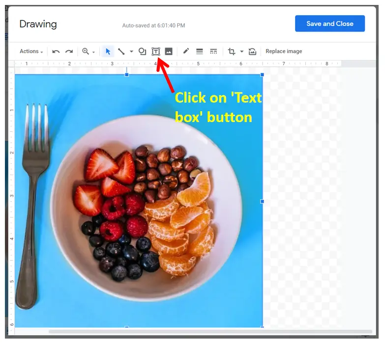 Text box for Images in Google docs