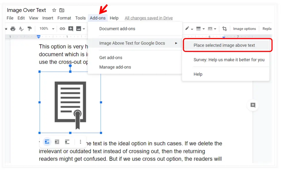 Image Over Text in Google Docs